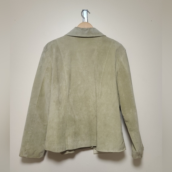 Live a Little Jacket Leather Suede Olive Green Snap closure sz xl - Picture 2 of 6